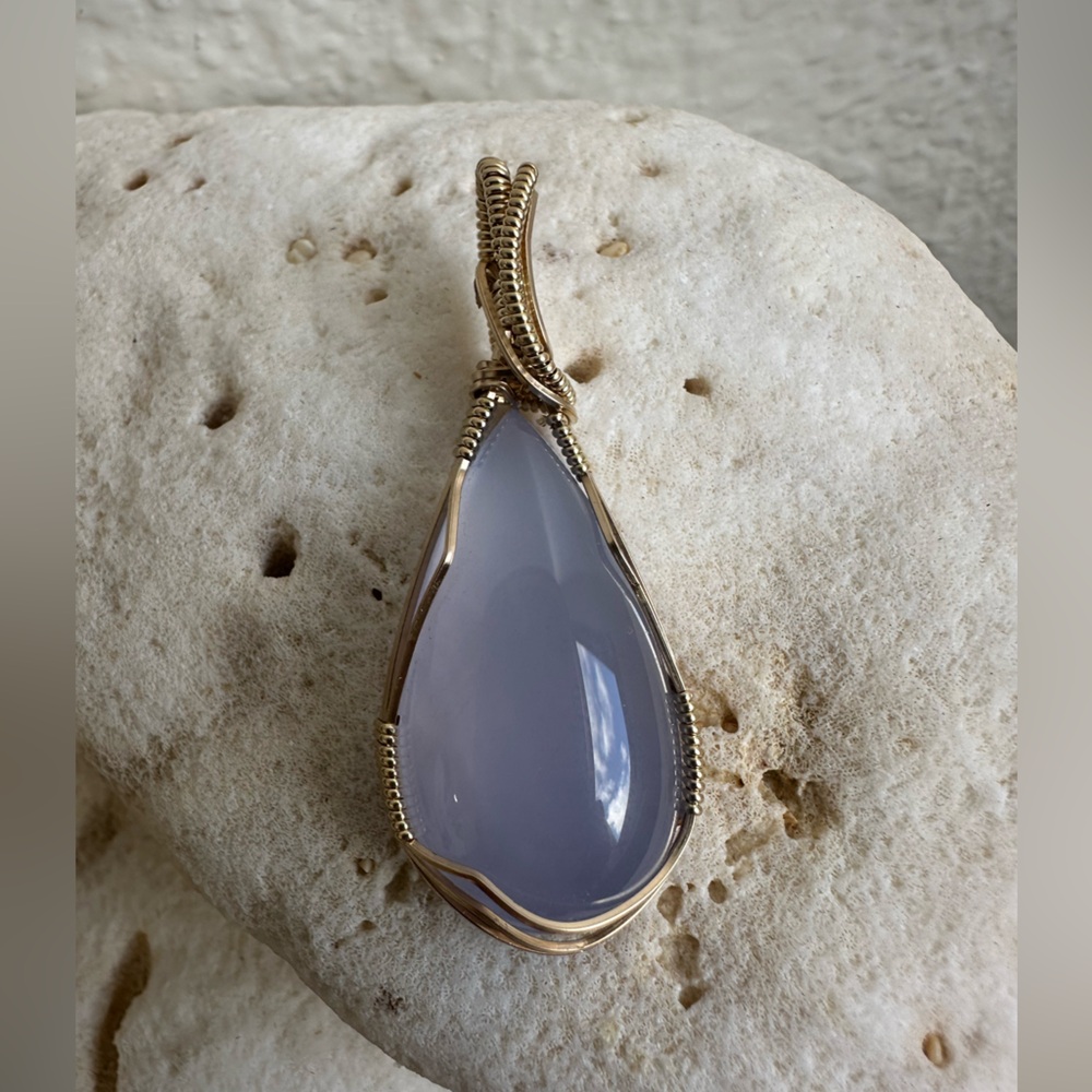 14k Gold Filled Namibian Chalcedony Gemstone Necklace Pendant